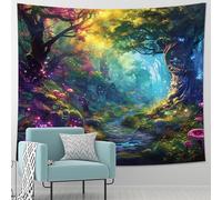 Enchanted forest tapestry nature landscape aesthetic fantasy tree lake petal flower green polyester soft yoga club adults bedroom college dorm club decor big indoor outdoor wall tapestry 80x60Inch