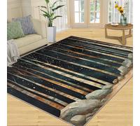 Enchanted Forest Trees Area Rug, Winter Night Woods Landscape Carpet, Snowy Rocks Design Floor Mat for Living Room Bedroom Home Decor-60 * 180CM