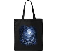Enchanted Forest Under a Full Moon Natural Cotton Tote Bag Black