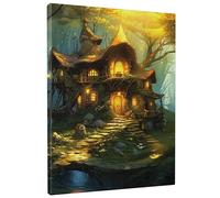 Enchanted forest unframed canvas wall art mystery cabin fantasy fairy tale woodland sunshine green Wall Art for Bedroom living room office vertical Hanging Removable Art Print wall decor 16x20 inch
