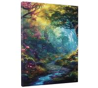 Enchanted forest unframed canvas wall art nature landscape aesthetic fantasy tree lake petal flower green Bedroom living room office Wall Art vertical Hanging Removable Art Print wall decor 12x16 inch