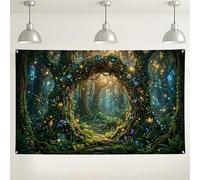 Enchanted Forest Wall Backdrop, Magical Nature Scene Decorative Background, Green Floral Photography Backdrop for Parties, Winter Wonderland Event Supplies 71x43 Inch