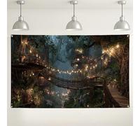 Enchanted Forest Wall Backdrop, Magical Treehouse Rustic Party Decorations, Twinkling Fairy Lights Photography Background for Events and Celebrations 71x43 Inch