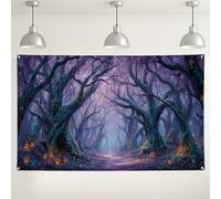 Enchanted Forest Wall Backdrop, Mystical Halloween Party Decorations, Dark Violet Photography Background for Spooky Events and Autumn Celebrations 71x43 Inch