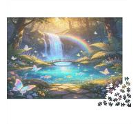 Enchanted Forest Waterfall 1000 Piece Jigsaw Puzzle Paper for Adults Dreamy Rainbow Butterflies Puzzle Game for Family Stress Relief Home Decor Gift 38x26cm/1000pcs