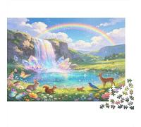 Enchanted Forest Waterfall 1000 Piece Jigsaw Puzzle Paper for Adults Rainbow Nature Scene Relaxing Focus Family Decor Gift 70x50cm/1000pcs