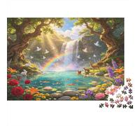 Enchanted Forest Waterfall 1000 Piece Jigsaw Puzzle Paper Material for Adults Rainbow Nature Scene Focus Leisure Home Decor Gift 52x38cm/1000pcs