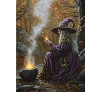 Enchanted Forest Witch Stamped Cross Stitch Kits for Beginners Adults - Preprinted 11CT Easy Pattern Needlepoint Kits, Arts and Crafts for Home Decor (11.8x15.7inch) A1109