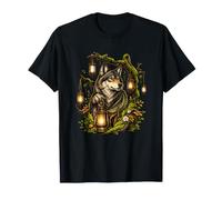 Enchanted Forest Wolf with Lanterns and Flowers T-Shirt