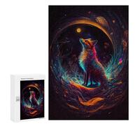 Enchanted Fox Gazing at The Moon, Challenging Puzzle for Adults, 300 PCS, for Mindful Indoor Entertainment