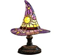 Enchanted Gothic Witch Hat Lamp: USB-Powered Witch Hat Stained Glass Night Light, Handmade Resin Table Lamp for Bedroom Decor & Halloween Party Ambiance