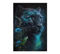 Enchanted Leopard with Blue Flowers Jigsaw Puzzle for Adults, 300 Piece