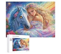 Enchanted Maiden And Blue Horse 500 Piece Jigsaw Puzzle for Family Indoor Activity Cooperative Challenge Gift for Holidays 500 PCS