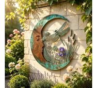Enchanted Moon Garden Wall Art - Vintage Nature Inspired Metal Wall Decor | Dragonfly Moon Wall Decor, Garden Wall Decorations, Quiet Magic Of A Garden, Patio, Fence, Porch(A,40CM)