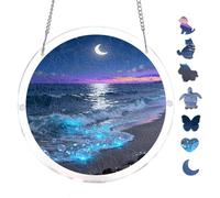 Enchanted Moonlit Beach Crystals 7.8x7.8in Acrylic Hanging Puzzle Home Decor | Creative Home Accent with Visual Appeal