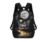 Enchanted Moonlit Flight - Vintage Hot Air Balloons Over A Dreamy Village Backpack 3D Printed Kids School Backpack High Capacity Travel Backpacks Book Bags Kids Backpack 17inch