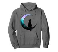Enchanted Night Cat Crescent Moon Forest Stars Pullover Hoodie