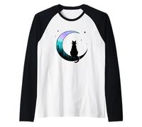 Enchanted Night Cat Crescent Moon Forest Stars Raglan Baseball Tee