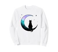 Enchanted Night Cat Crescent Moon Forest Stars Sweatshirt