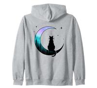 Enchanted Night Cat Crescent Moon Forest Stars Zip Hoodie