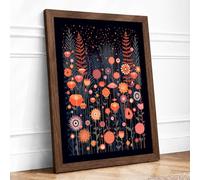 Enchanted Night Garden Botanical Framed Wall Art Print A1 Walnut