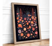 Enchanted Night Garden Botanical Framed Wall Art Print A3 Oak