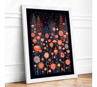 Enchanted Night Garden Botanical Framed Wall Art Print A4 White