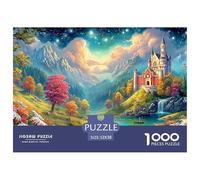 Enchanted Night Landscape with Castle, Flowers And Mountains 1000-Piece Jigsaw Puzzle Dream Building - Classic & Challenging, Gift for All Ages 52x38cm/1000pcs