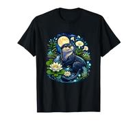 Enchanted Night Otter Moon River Water Lilies T-Shirt