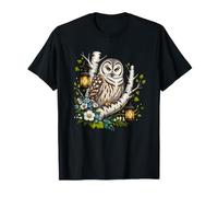Enchanted Night Owl On Birch Tree with Lanterns T-Shirt