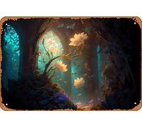 Enchanted Oasis: Exploring Nature's Splendor in a Hidden Secret Garden 6 Magic and Fantasy Animals and Creatures Nature and Landscapes Classic Man Cave Wall Art Decor 8x12 inch Metal Tin Sign Plaque