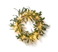 Enchanted Olive Wreath, Artificial Wreath with Realistic Olive Leaves and Warm Fairy Lights, Spring Door Wreaths for Farmhouse Porch, Apartment Entryway, or Garden Wall Accents (1Pcs)