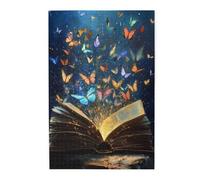 Enchanted Open Book & Colorful Butterflies 500 Piece Adults Wooden Jigsaw Puzzle,Starry Sky Magic,Exploratory Hobbies and Challenges,Games for Adults to Release Stress at Work