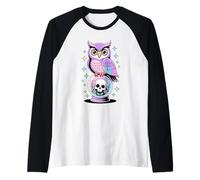 Enchanted Owl Crystal Ball Skull Stars Design Raglan Baseball Tee