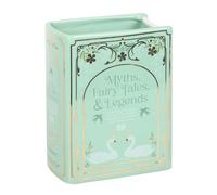 Enchanted Pages Green Book Shaped Vase, Ceramic Decorative Flower Holder for Home, Fairy Tale and Myth Inspired Design
