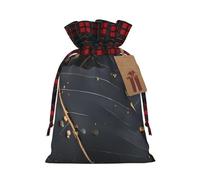 Enchanted Plant Leaves Christmas Drawstring Gift Bags, S Rustic Linen Tartan Pouches with Tags for Wedding Party Favours