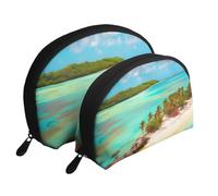 Enchanted Plant Leaves Moon Cosmetic Bag, Travel Makeup Pouch, Portable Waterproof Cosmetic Pouch for Girls Women., Caribbean Scenery, One Size