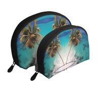 Enchanted Plant Leaves Moon Cosmetic Bag, Travel Makeup Pouch, Portable Waterproof Cosmetic Pouch for Girls Women., Caribbean Islands, One Size