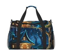 Enchanted Print Travel Duffel Bag for Men & Women, Foldable Travel Bags and Spacious Weekender Tote Bag for Storage Toiletry Luggage Personal Item, Black, L