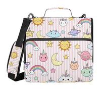 Enchanted Steed Rainbow Space 1.5 Inch 3 Ringing Zip Up Binder with Shoulder Strap & Handle Laege Capacity School Supplies Organizer for School and Office