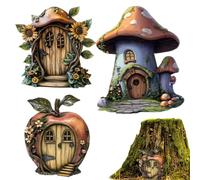 Enchanted Tree Door Kit - 3 Pieces Flat Fairy Home Access Gates, Cute Storybook Garden Display, Whimsical Cottage Ornament, Little House Wall Sculpture, Outdoor Yard Fantasy Create Corner