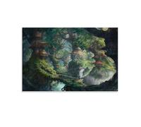 Enchanted Treehouse Village Art Print, Fantasy Forest with Hanging Bridges And Mysterious Landscape, Home Decor for Adults And Kids, Canvas Painting Poster UnFrame-12x18inch(30x45cm)