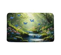 Enchanted Trees Waterfall Green Nature Tree Butterfly Tropical Raintrees Slip Mat Low Profile Floor Rug Durable Inside Doormats For Entrance Front Entryway 40x60Cm