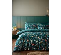 'Enchanted Twilight Animals' Reversible Duvet Cover Set Catherine Lansfield Green Single