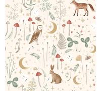 Enchanted Twilight Natural Wallpaper - Floral Flowers Animal Print Woodland - Trendy Playroom Nursery Feature Wall