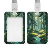 Enchanted Wilderness Fantasy on Dark Green Badge Holder Hard Plastic Card Case Protector Pouch Name Key Card Holder Case for Office ID Credit Cards and Proximity Key Cards