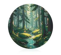 Enchanted Wilderness Fantasy on Dark Green Cutting Board for Kitchen Mini Cheese Chopping Board Round Tempered Glass Chopping Block for Picnic Cutting Pizza Meat Fruit(7.9 Inch)