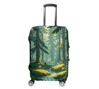 Enchanted Wilderness Fantasy on Dark Green Luggage Cover for Travel, Washable Suitcase Protector for Home, Anti Scratch Luggage Covers with Zippers on Both Sides, Stretchable Outdoor Accessories