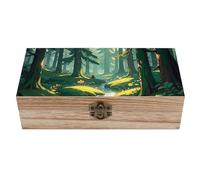 Enchanted Wilderness Fantasy on Dark Green Wooden Storage Box Keepsake Box with Lid And Front Clasp Dust-Proof Jewelry Boxes Vintage Treasure Chest Decorative Boxes Gifts for Women Men Home Decor