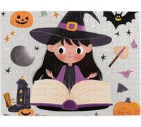 Enchanted Witch with Magic Book Wooden Puzzles for Adults Floating Stars Bats Pumpkin Lanterns&Cauldron Halloween Party Favor Relaxing Hobby Brain Challenge for Puzzle Lovers_300pcs